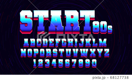 Retro futuristic latin font from video games, vector geometric letters and numbers with gradient for sport or game design vector font 68127738