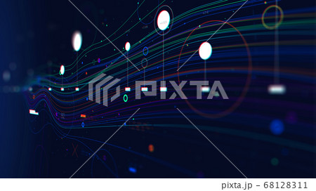 Big data concept, line graph of information flow node base programming, monitor screen in perspective Big data concept, line graph of information flow node base programming, monitor screen in perspective 68128311