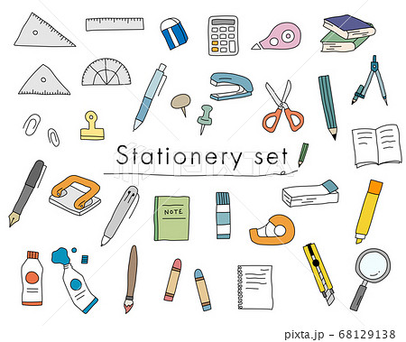 Set Of Handwritten Stationery Illustrations Stock Illustration