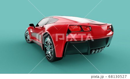 Back view of a red sport concept car on green background. Back view of a red sport concept car on green background. 68130527