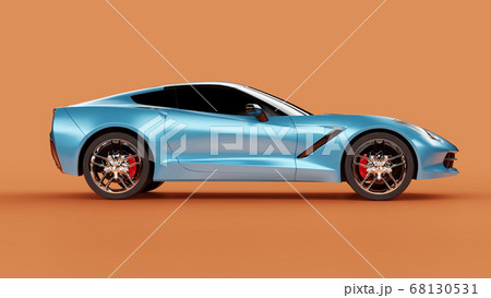 Side view of a blue sport concept car on orange background. Side view of a blue sport concept car on orange background. 68130531