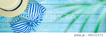 web banner and flat lay summer time with swimsuit 68131571