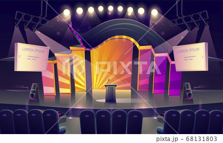 Stage with tribune, seats and spotlights Stage with tribune, seats and spotlights 68131803