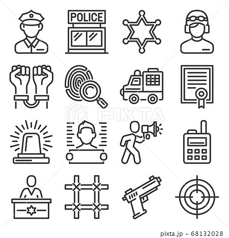 Police an Doliceman Icons Set on White Background. Vector 68132028