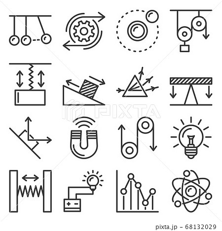 Science Physics Icons Set on White Background. Line Style Vector 68132029