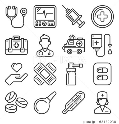First Medical Aid Icons Set on White Background. Vector 68132030
