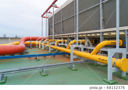 Chiller tower or cooling tower on rooftop of a Chiller tower or cooling tower on rooftop of a 68132376