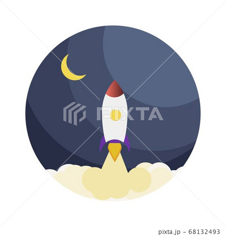 Rocket launch to galaxy icon in flat style. 68132493