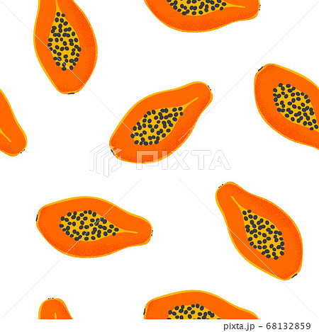Seamless Pattern With Papaya Fruit In Vector のイラスト素材