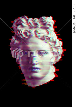 Collage with plaster antique sculpture of human face in a pop art style. Creative concept image with ancient statue head with glitch effect. Zine culture. Contemporary art style poster. Apollo bust. Collage with plaster antique sculpture of human face in a pop art style. Creative concept image with ancient statue head with glitch effect. Zine culture. Contemporary art style poster. Apollo bust. 68133435