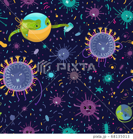 Vector seamless pattern with scene of fight earth against coronavirus 68135013