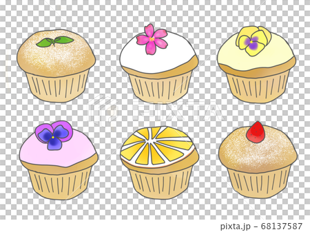 6つのカラフルマフィンのイラスト素材