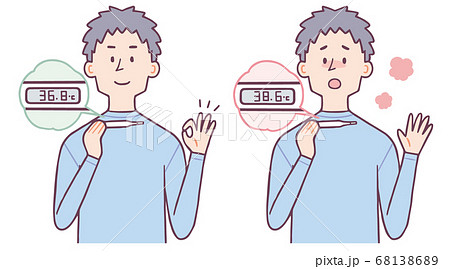 体温計で体温を測る男性 セット 体温計で体温を測る男性 セット 68138689