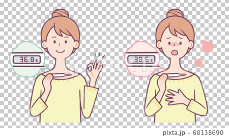 Woman set to measure body temperature with a thermometer 68138690