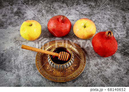 A jewish new year with honey for the apple and 68140652