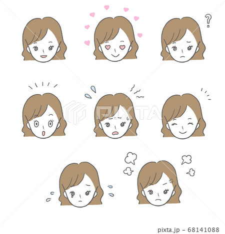 若い女性　表情のアイコンセット 68141088