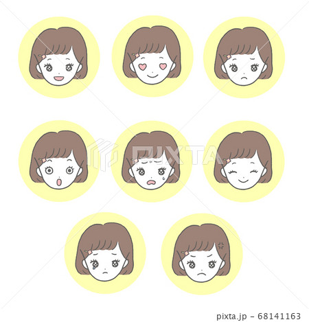 少女　丸枠付き表情のアイコンセット 68141163