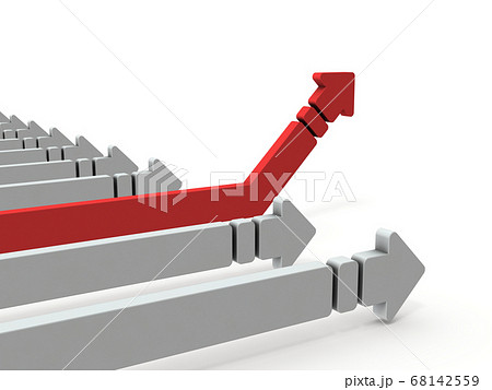 上昇に変化する矢印。それは事態の好転を表す。3Dレンダリング。 上昇に変化する矢印。それは事態の好転を表す。3Dレンダリング。 68142559