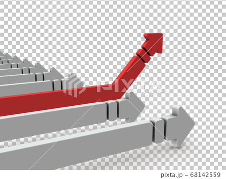 上昇に変化する矢印。それは事態の好転を表す。3Dレンダリング。 上昇に変化する矢印。それは事態の好転を表す。3Dレンダリング。 68142559