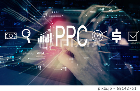 PPC - Pay per click concept with man using tablet PPC - Pay per click concept with man using tablet 68142751