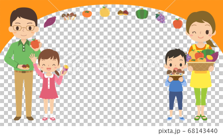 An illustration frame frame vector of a family holding vegetables and fruits with a delicious autumn taste An illustration frame frame vector of a family holding vegetables and fruits with a delicious autumn taste 68143440