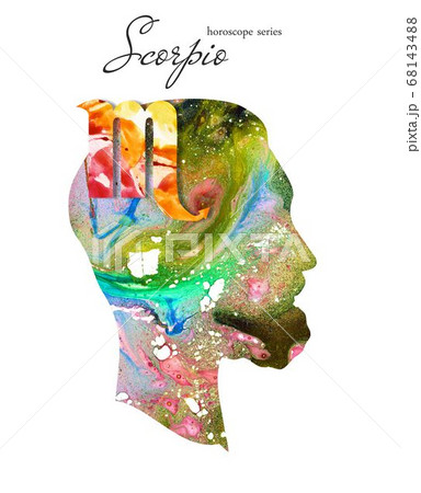 Scorpio  zodiac sign. Man silhouette. Watercolor illustration. Horoscope series. Isolated objects on white background  68143488