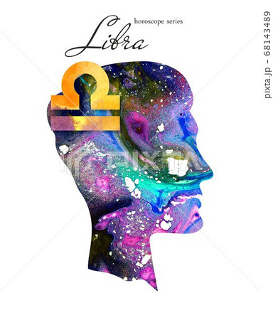 Libra  zodiac sign. Man silhouette. Watercolor illustration. Horoscope series. Isolated objects on white background  68143489