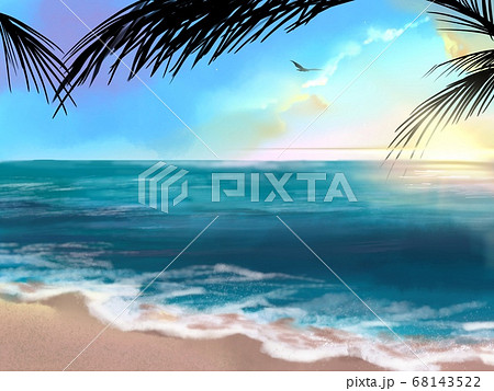 リゾート海岸と夏の朝焼け 日の出のイラスト素材