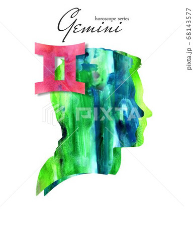 Gemini zodiac sign. Man silhouette. Watercolor illustration. Horoscope series. Isolated objects on white background Gemini zodiac sign. Man silhouette. Watercolor illustration. Horoscope series. Isolated objects on white background 68143577