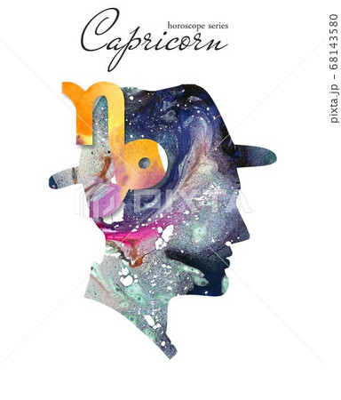 Capricorn zodiac sign. Man silhouette. Watercolor illustration. Horoscope series. Isolated objects on white background Capricorn zodiac sign. Man silhouette. Watercolor illustration. Horoscope series. Isolated objects on white background 68143580
