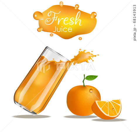 Orange juice splash. Splashes of glass orange. Orange juice advertising realistic design. Isolated objects on white background Orange juice splash. Splashes of glass orange. Orange juice advertising realistic design. Isolated objects on white background 68143913