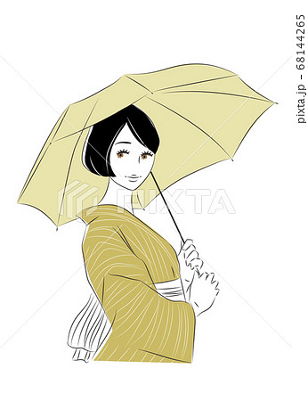 浴衣女性 日傘 のイラスト素材
