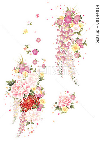 和風素材 牡丹 桜 藤 菊 のイラスト素材