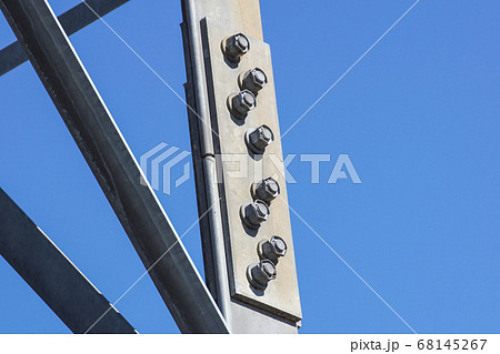 Joint of steel structure with bolt and nut at construction site . 68145267