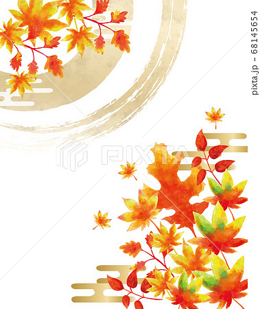 秋の紅葉 水彩風背景素材 和柄 落葉 和風素材のイラスト素材