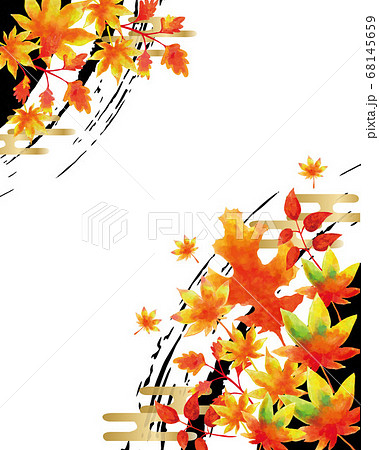 秋の紅葉 水彩風背景素材 和柄 落葉 和風素材のイラスト素材