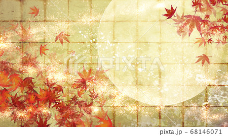 紅葉と満月の金箔背景　キラキラの和の秋の背景 横 68146071