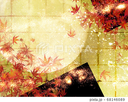 紅葉と満月の金箔漆背景 キラキラの和の秋の背景 横 紅葉と満月の金箔漆背景 キラキラの和の秋の背景 横 68146089