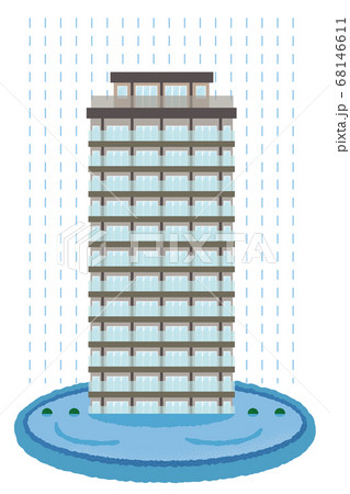浸水の被害に遭う高層マンションのベクターイラスト 68146611