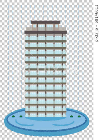 浸水の被害に遭う高層マンションのベクターイラスト 68146611