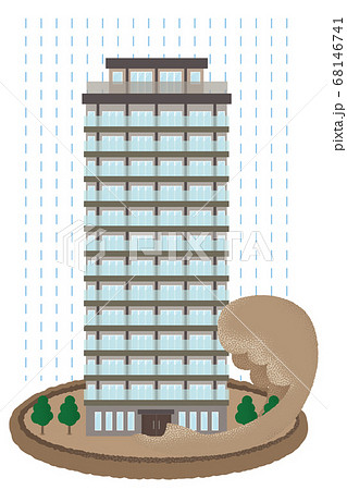 浸水の被害に遭う高層マンションのベクターイラスト 68146741
