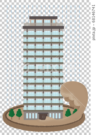 浸水の被害に遭う高層マンションのベクターイラスト 68146741