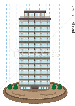 浸水の被害に遭う高層マンションのベクターイラスト 68146743