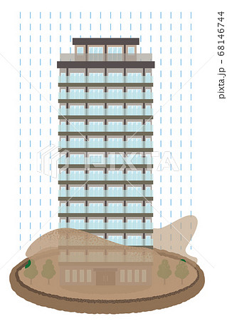 浸水の被害に遭う高層マンションのベクターイラスト 68146744