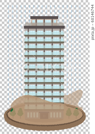 浸水の被害に遭う高層マンションのベクターイラスト 68146744