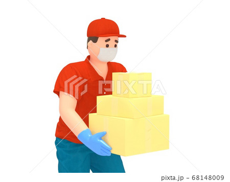 3D delivery man in protection mask with boxes 3D delivery man in protection mask with boxes 68148009