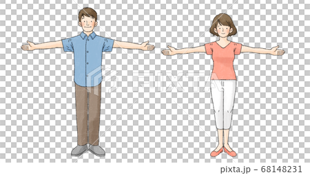 ソーシャルディスタンス（2人、手を広げる） 68148231