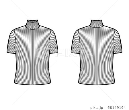 Turtleneck ribbed-knit sweater technical fashion illustration with short rib sleeves, oversized body. Turtleneck ribbed-knit sweater technical fashion illustration with short rib sleeves, oversized body. 68149194