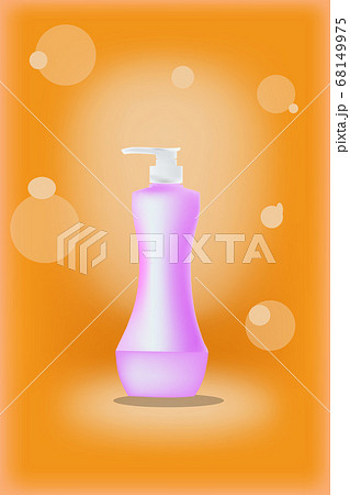 Pink cosmetic dispenser on orange background with 68149975