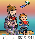 夕涼みしながらスイカを食べる母子の背景ありバージョンです 68151541